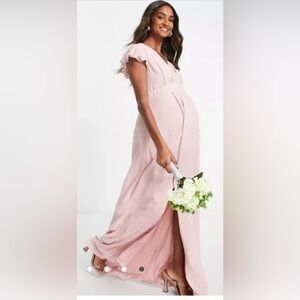 tfnc London Ariana maxi maternity style dusky pink sz 16 dress bridesmaid dress
